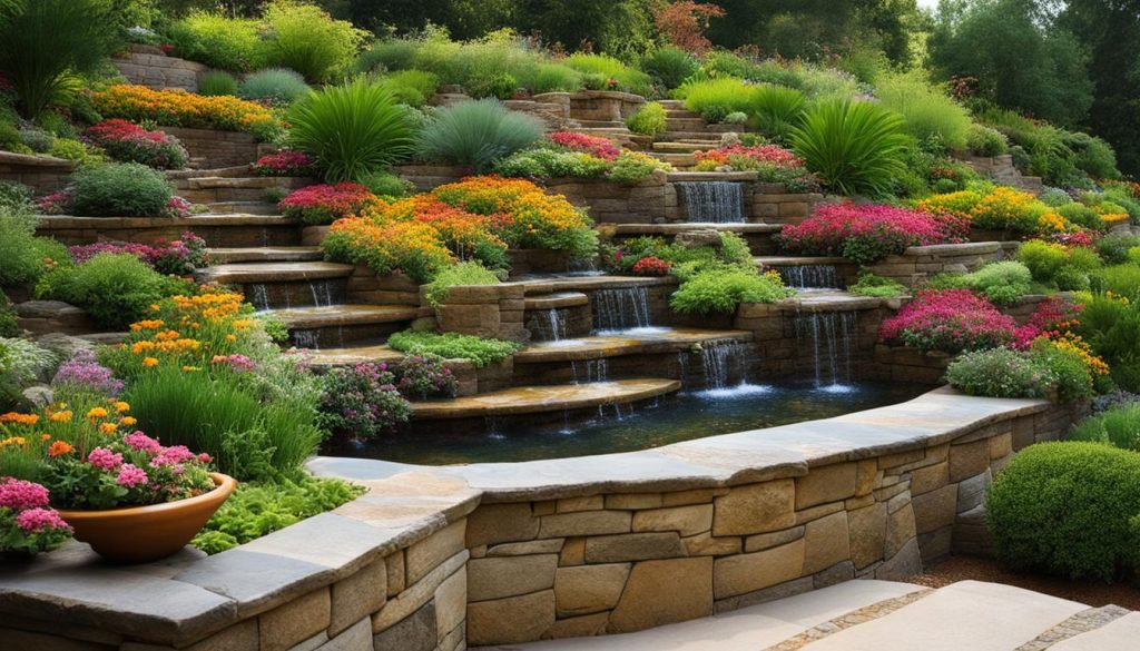 Terraced retaining walls garden