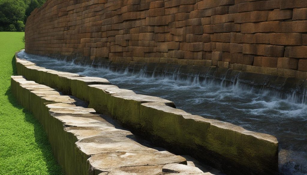 water accumulation behind retaining wall